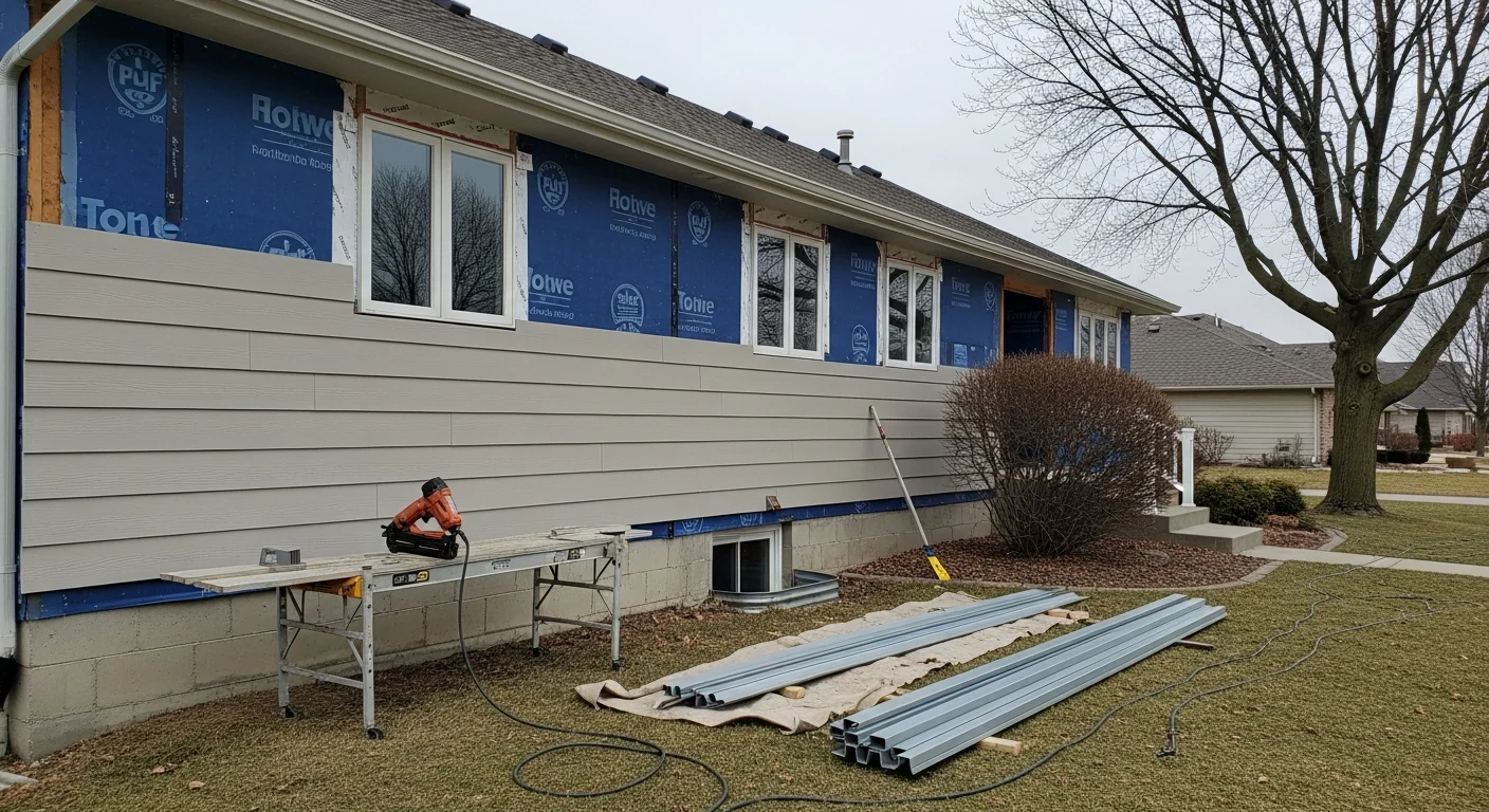 Freshly installed exterior siding on a two-story Iowa residential home with clean panel lines and updated trim. The completed installation shows a tight, weather-ready exterior suited to Iowa's seasonal climate demands.