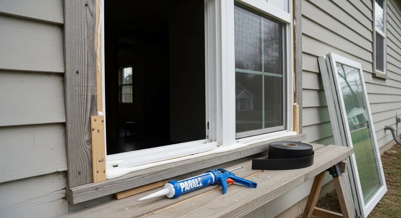 A freshly installed replacement window on an Iowa home exterior, showing a clean frame seal against brick siding with no visible gaps or weathering. The interior view shows clear, condensation-free glass with tight trim work around the window opening.